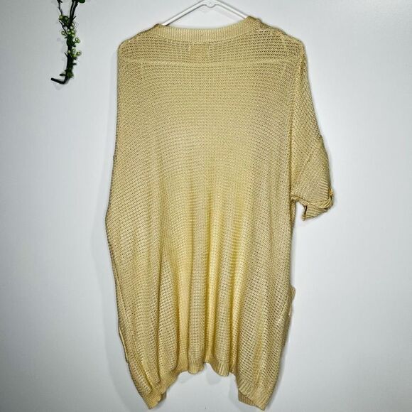 La La Factory Cream Short Sleeve Roll Cuff Long Open Front Oversized Cardigan Sw - Picture 9 of 9